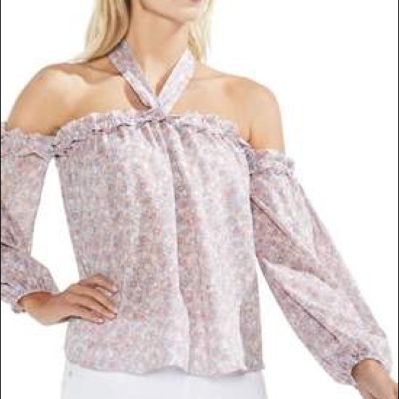 NWT! Vince Camuto Caide Cold Shoulder Tie Neck Top - Picture 3 of 3